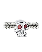 Bling Jewelry Biker Red Eye Skeleton Pirate Skull Charm Bead .925Sterling Silver