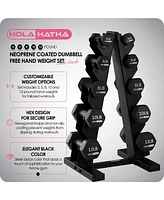 HolaHatha Neoprene Coated Dumbbell Free Hand Weight Set with Storage Rack, Black