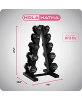 HolaHatha Neoprene Coated Dumbbell Free Hand Weight Set with Storage Rack, Black