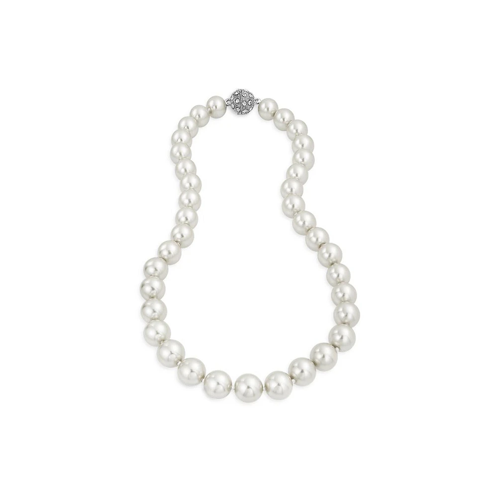 Bling Jewelry White Strand Necklace For Women Rhodium Plated Crystal Clasp Pearl 10MM 16 Inch