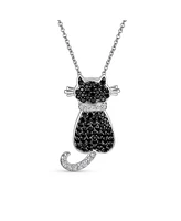 Bling Jewelry Bff Black Kitty Cat Pendant Necklace: Cubic Zirconia Cz Pet Animal Kitten Jewelry for Women in Silver Plated for Best Friends and Cat Lo