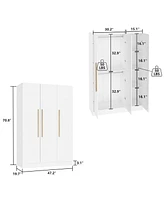 Famapy Grey Wood 3-Door Armoires Wardrobe with Hanging Rod and Storage Shelves