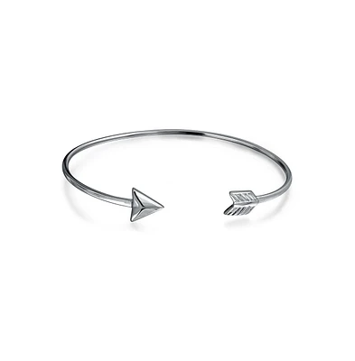 Bling Jewelry Delicate Minimalist Thin Stackable Cupids Arrow Tips Bangle Cuff Bracelet For Women .925 Sterling Silver