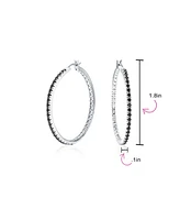 Bling Jewelry White Black Cubic Zirconia Pave Cz Thin Inside Out Large Big Hoop Earrings For Women Prom Silver Plated 1.75 Inch Diameter