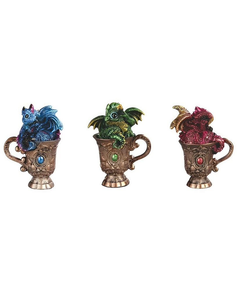 Fc Design 3-pc Set 4"H Dragon on Cup Fugurine Decoration Home Decor Perfect Gift for House Warming, Holidays and Birthdays