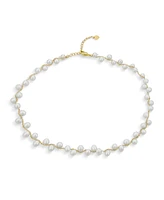 Bling Jewelry Delicate Multi Staggered Cultured White Baroque Pearl Strands Necklace Choker Intertwined Chain 18K Yellow Gold Plated 14 Inch Adjustabl