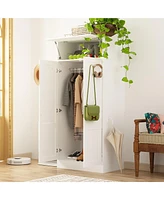 Famapy Bedroom Wardrobe Two-floor Space Armoire Closet Cabinet with Hooks