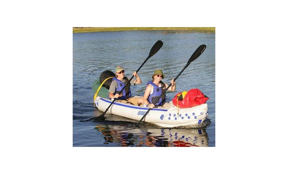 Sea Eagle 370 Deluxe 2 Person Inflatable Portable Sport Kayak & Paddles (2 Pack)