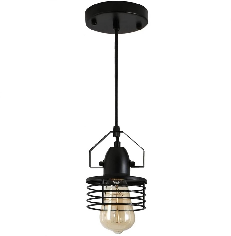 Slickblue Industrial Black Metal Cage Pendant Light, Hanging Lighting Fixture for Dining Room