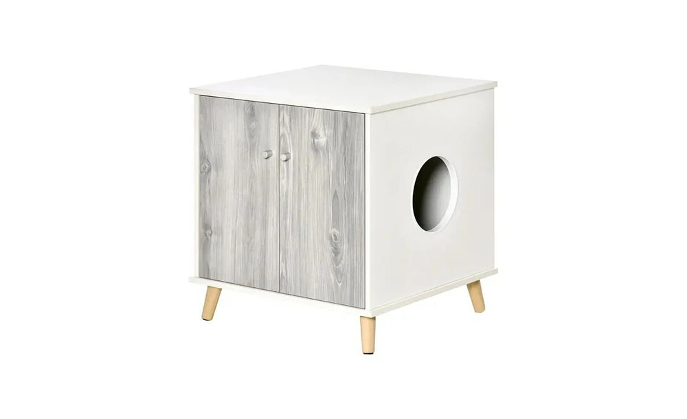 Slickblue 23.5" White Wooden Cat Litter Box End Table with Elegant Design