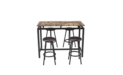 Slickblue 5-Piece Kitchen Counter Height Table Set with Bar Table and 4 Matching Stools