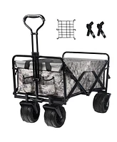 Slickblue Collapsible Heavy-Duty Beach Wagon Cart – Outdoor Folding Utility with Universal Wheels & Adjustable Handle, Snow Camouflage