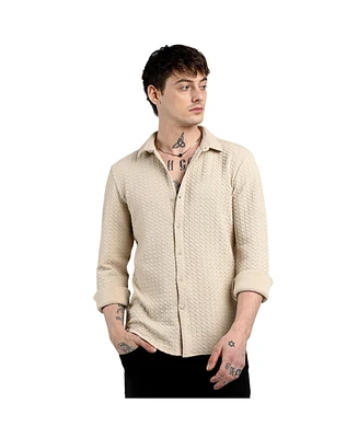 Campus Sutra Men's Beige Ripple Box Shirt