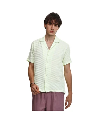 Men's Lime Green Cubic-Textured Resort Shirt