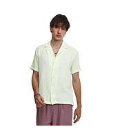 Campus Sutra Men's Lime Green Cubic-Textured Resort Shirt