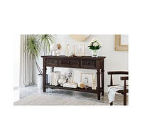 Classic Retro Console Table – 3 Drawer Entryway with Open Bottom Shelf and Easy Assembly