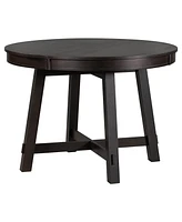 Slickblue Farmhouse Round Extendable Dining Table with 16-Inch Leaf for Versatile Wood Kitchen Dining