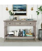 Slickblue Classic Retro Style Console Table with Three Top Drawers and Open Bottom Shelf, Easy Assembly