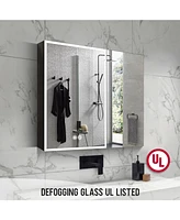 Lalahoo Lighted Medicine Cabinet with Mirror, Built-in Mini Fridge for Skincare, Adjustable Led Light Mirror, Bathroom Large Medicine Cabinet 2 Doors