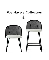 The Pop Home Set of 2 Armless Upholstered Boucle Counter Stools With Rattan Back-The