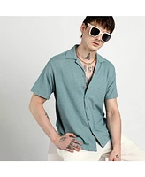 Campus Sutra Men's Teal Green Micro Zig-Zag Shirt