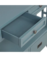 Slickblue "36'' Farmhouse Pine Wood Console Table: Entry Sofa Table with 4 Drawers & Storage Shelf - Blue
