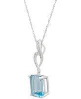 Swiss Blue Topaz (4 ct. t.w.) & Diamond (1/10 ct. t.w.) Swirl 18" Pendant Necklace in 14k White Gold