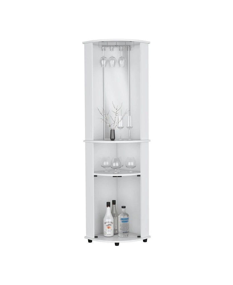 Depot E-Shop Nashville Corner Bar Cabinet Unit with Wine Glass Rack and Lower Cabinet