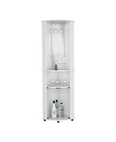 Depot E-Shop Nashville Corner Bar Cabinet Unit with Wine Glass Rack and Lower Cabinet