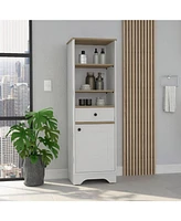 Norwalk 55H" Linen Single Door Cabinet, Three External Shelves, One Drawer, Two Interior Shelves
