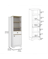 Depot E-Shop Norwalk 55H" Linen Single Door Cabinet, Three External Shelves, One Drawer, Two Interior Shelves