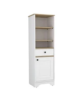 Depot E-Shop Norwalk 55H" Linen Single Door Cabinet, Three External Shelves, One Drawer, Two Interior Shelves