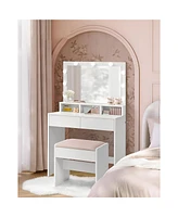 Slickblue Vanity Desk with Mirror and Lights, Makeup Vanity with Upholstered Vanity Stool