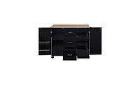 Slickblue K&K Rolling Kitchen Island: Rubber Wood Top, 3 Drawers, 2 Slide-Out Shelves, Internal Storage Rack, Wheels - Black