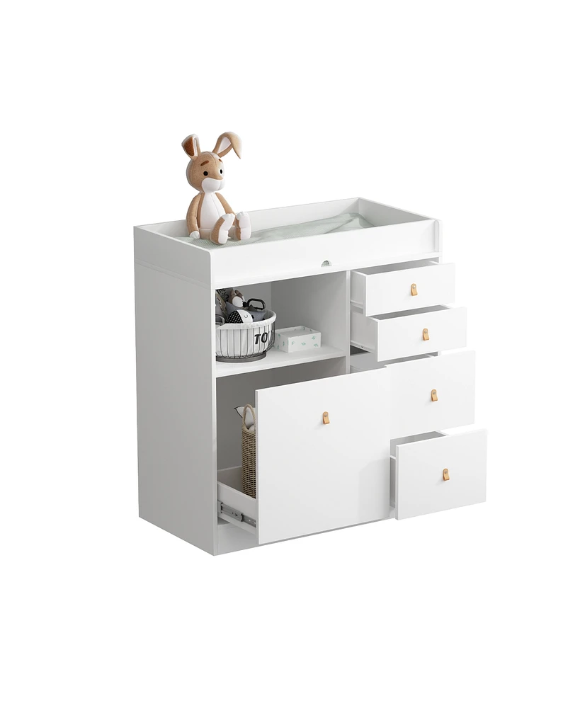 Homsee White 5-Drawers Changing Table,Kids Low Dresser with Shelf