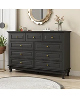 Homsee 9-Drawer Gray Wood Dresser Bedroom Storage Cabinet Modern Style