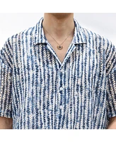 Campus Sutra Men's Navy Blue & Ivory White Ombre-Striped Oversized Shirt