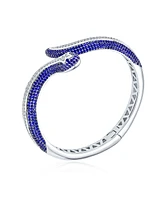 Bling Jewelry Egyptian Fashion Statement Snake Serpent Hinge Cuff Bangle Bracelet For Women White Blue Cubic Zirconia Pave Cz Rhodium Plated