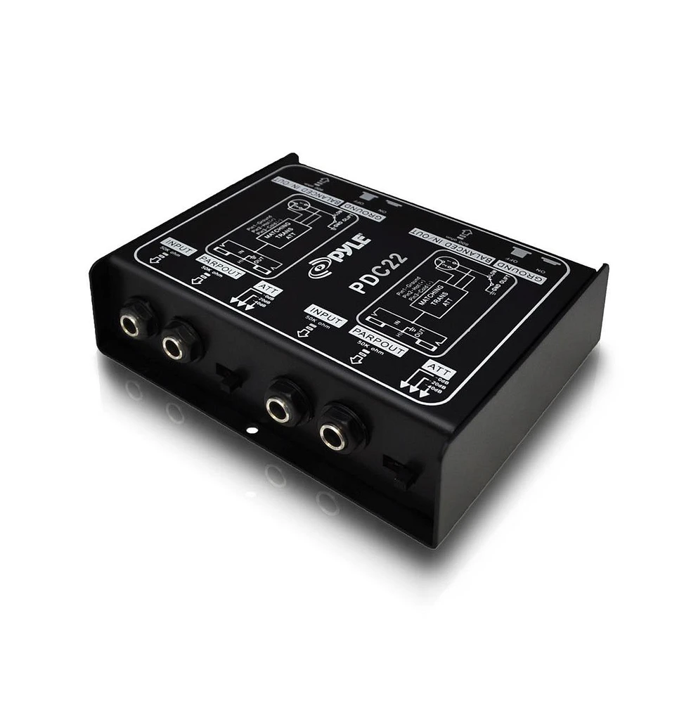 Pyle Premium Dual Direct Injection Audio Box with 1/4" Instrument to Balanced & Unbalanced Xlr