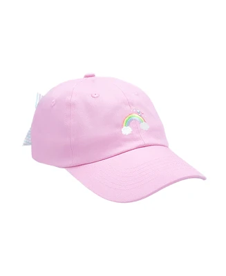 Bits & Bows Girls Rainbow Sparkle Bow Baseball Hat Pink