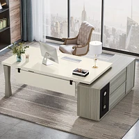 Tribesigns 71-Inch Executive Desk, L-Shaped Desk with Cabinet, Large Office Storage Shelves, Writing Table Business Furniture Set for H