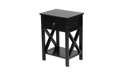 Slickblue Black Spray Paint Cross Type Single Suction Double Layer Nightstand for Modern Bedrooms
