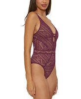 Becca Women's Color Play Crochet Plunge-Neck One-Piece Swimsuit