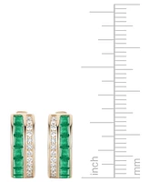 Emerald (1-1/4 ct. t.w.) & Diamond (1/4 ct. t.w.) Small Hoop Earrings in 14k Gold, 0.5"