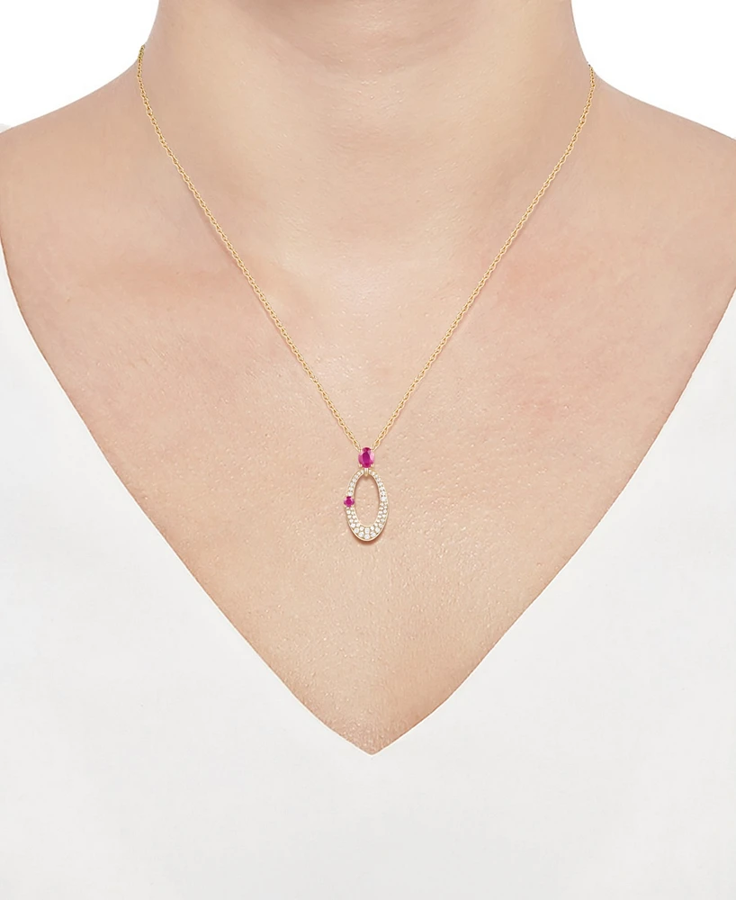 Ruby (1/2 ct. t.w.) & Diamond (1/3 ct. t.w.) Oval 18" Pendant Necklace in 14k Gold