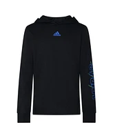 adidas Big Boys Long Sleeve Hooded Signature Tee