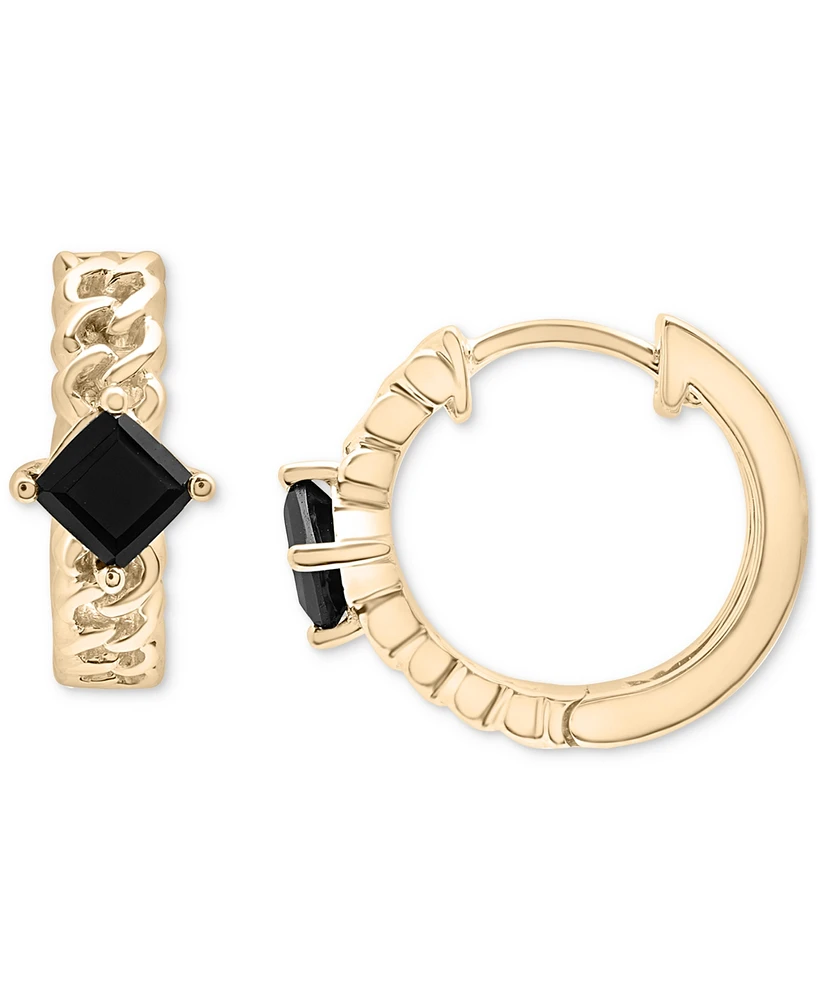 Onyx Curb Link Small Hoop Earrings in 14k Gold-Plated Sterling Silver, 0.625"