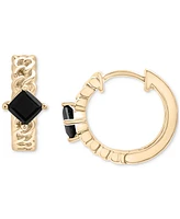 Onyx Curb Link Small Hoop Earrings in 14k Gold-Plated Sterling Silver, 0.625"