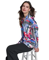 Karl Lagerfeld Paris Women's Oversized Printed Satin Button-Front Top