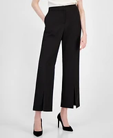 T Tahari Women's Solid-Color Split-Hem Wide-Leg Pants